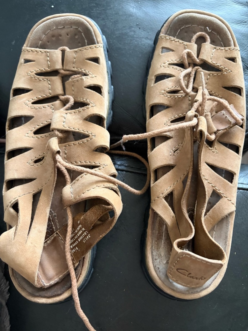 Clarks Women's Tan Suede Lace-Up “Springers” Collection Sandals